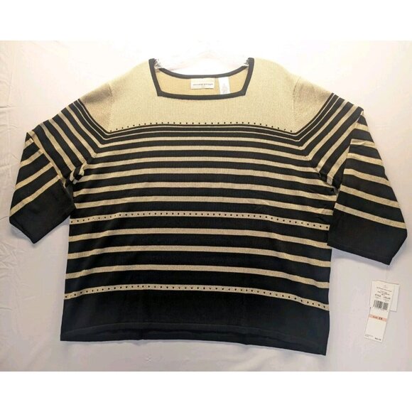 Alfred Dunner Woman Sweater Size 2X Gold & Black Stripes Rhinestones NWT - Picture 1 of 7